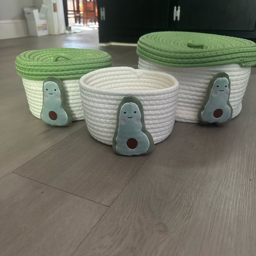 Set of 3 Avocado-Themed Nesting Storage Baskets